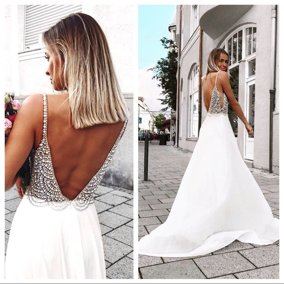 NWOT Lulus Luxe True Love White Beaded Rhinestone Maxi Dress - Picture 4 of 13